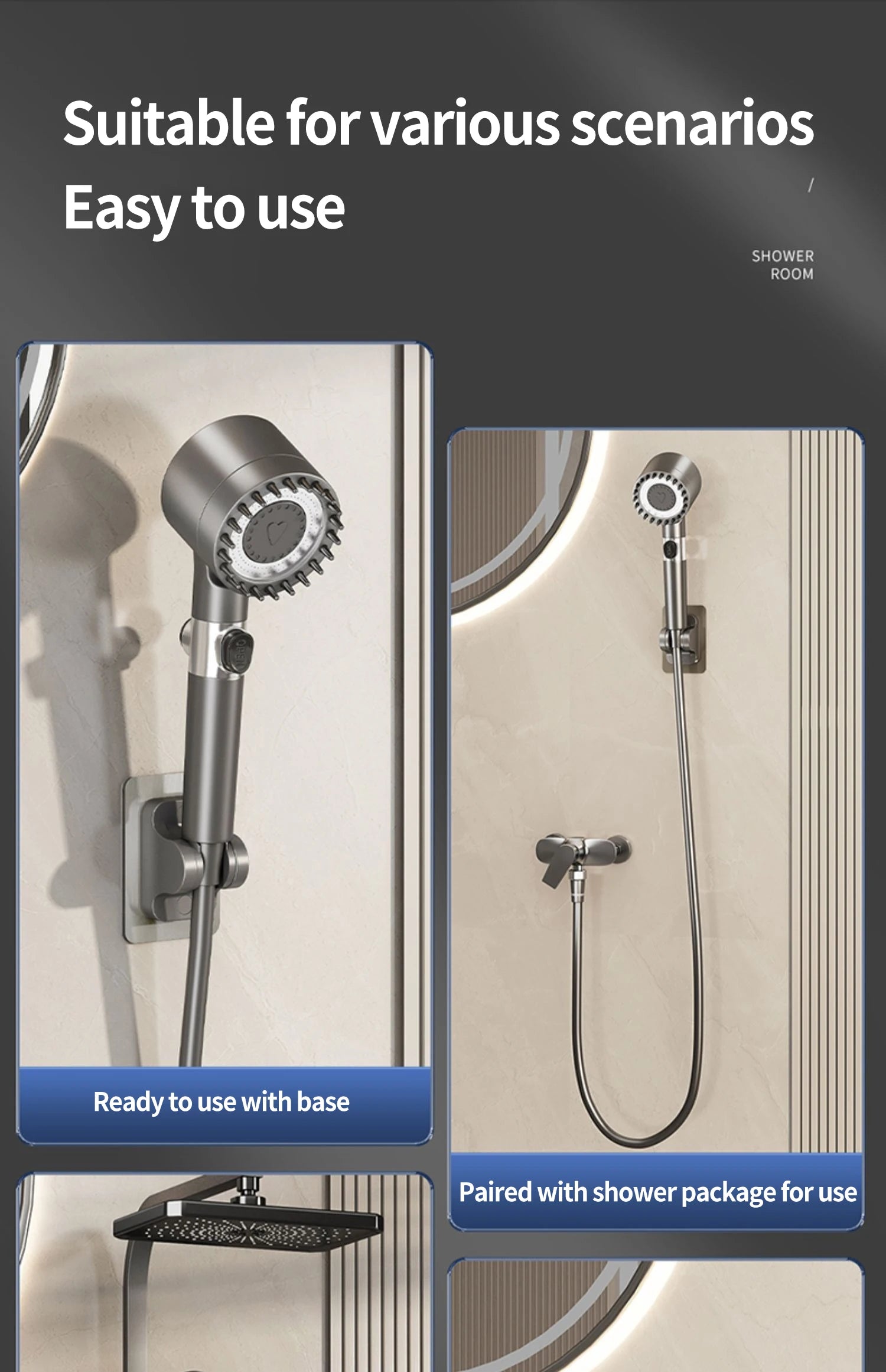 High Pressure Shower Head 6-in-1 Multifunctional Shower 3 Modes Portable Shower Artichokes with Filter Bathroom Accessories