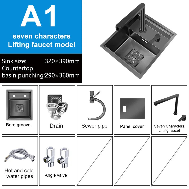 Hidden Bar Sink Stainless Steel Kitchen Sink Apartment Small Single Slot Touring Car Multi-functional Wash Basin With Cover Plat