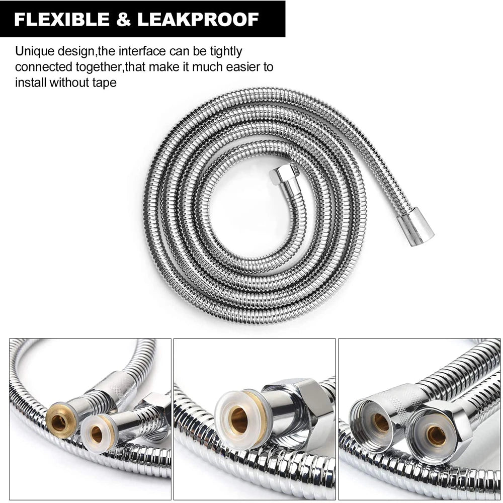 Shower Hose 1.5/2/3M Black/Silver Flexible Shower Hose Stainless Steel Long Bathroom Shower Pipe Extension Bathroom Accessories