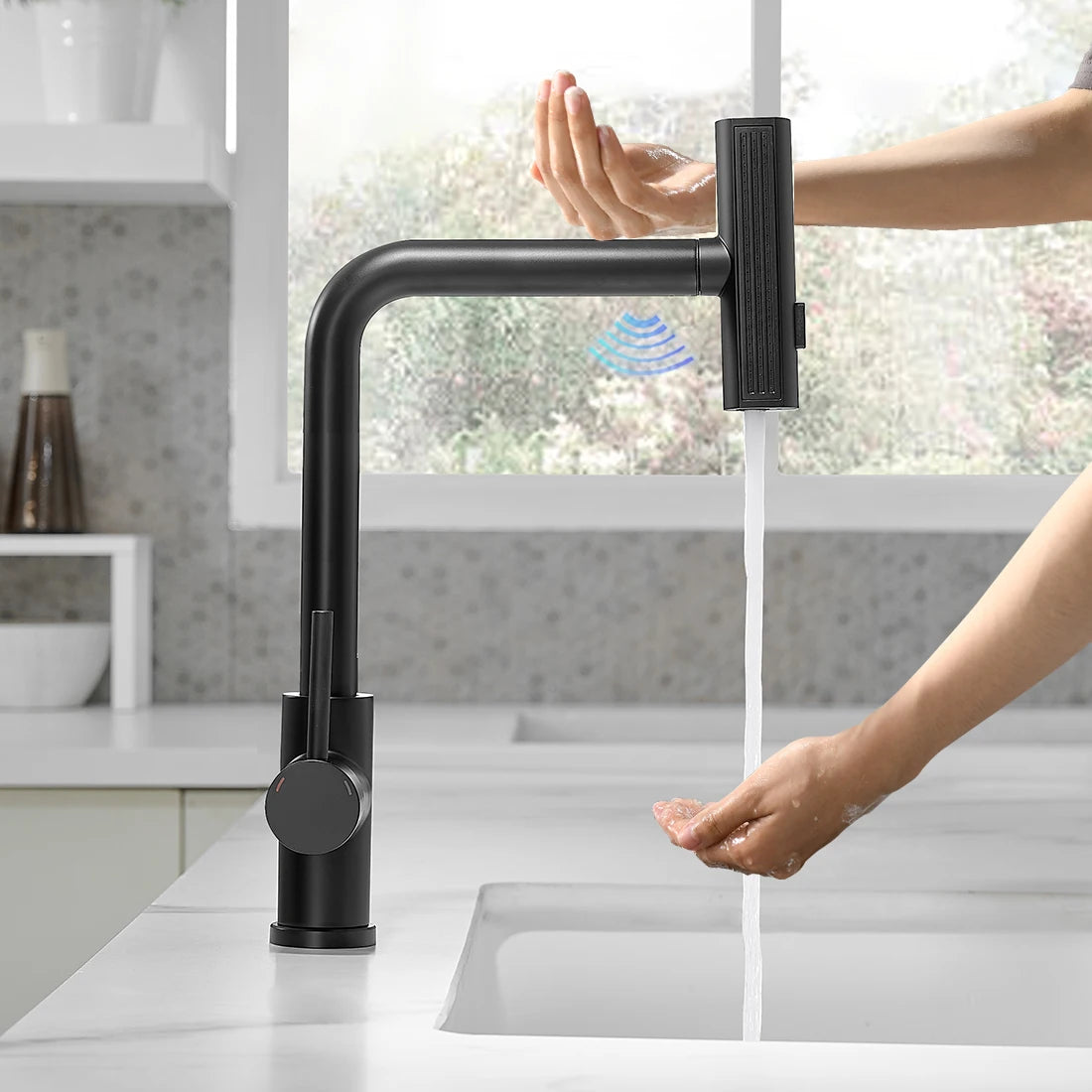 Touch Sense Kitchen Faucet 3 Mode Black Waterfall Crane Brushed Nickel Sensor Pull Out Hot Cold Mixer Gray Sink Water Tap 1668