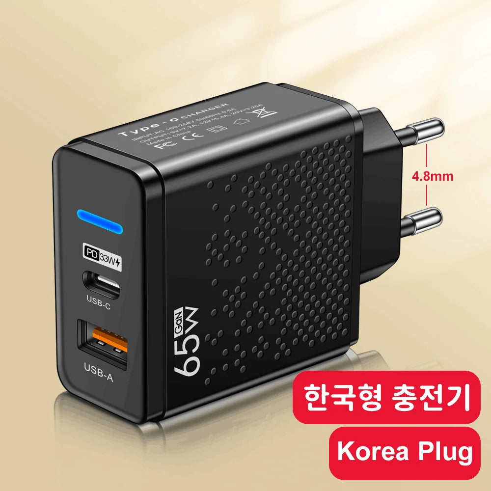 Total 65W USB Charger PD Type C Fast Charging Mobile Phone Charge Adapter For iPhone Xiaomi Huawei Samsung PD Quick Charge QC3.0