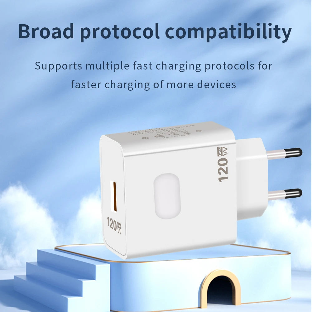 120W GaN USB C Charger QC3.0 Quick Charge Mobile Phones Charger Adaptor 10A Type C Cable For Xiaomi Samsung iPhone Fast Chargers