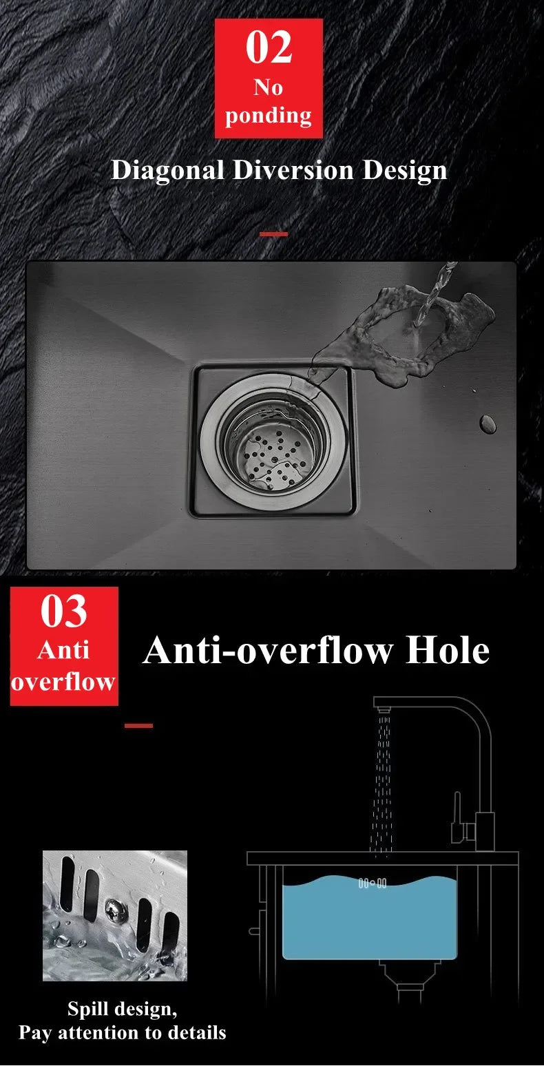 304 Stainless Steel Kitchen Sink Concealed Folding Faucet With Cup Washer Coffee Shop Milk Tea Bar 55cmx32cm Sink