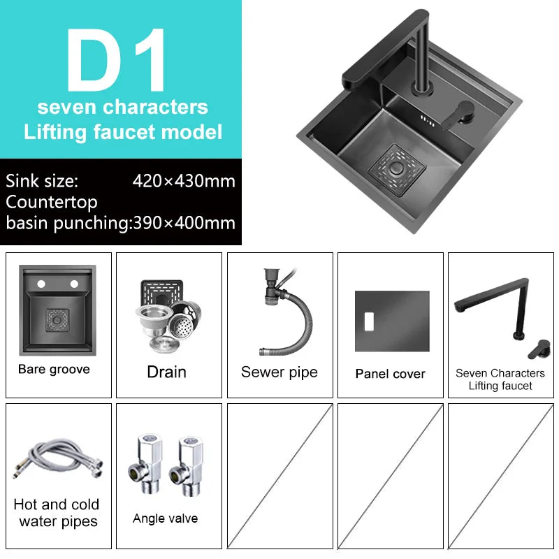Hidden Bar Sink Stainless Steel Kitchen Sink Apartment Small Single Slot Touring Car Multi-functional Wash Basin With Cover Plat