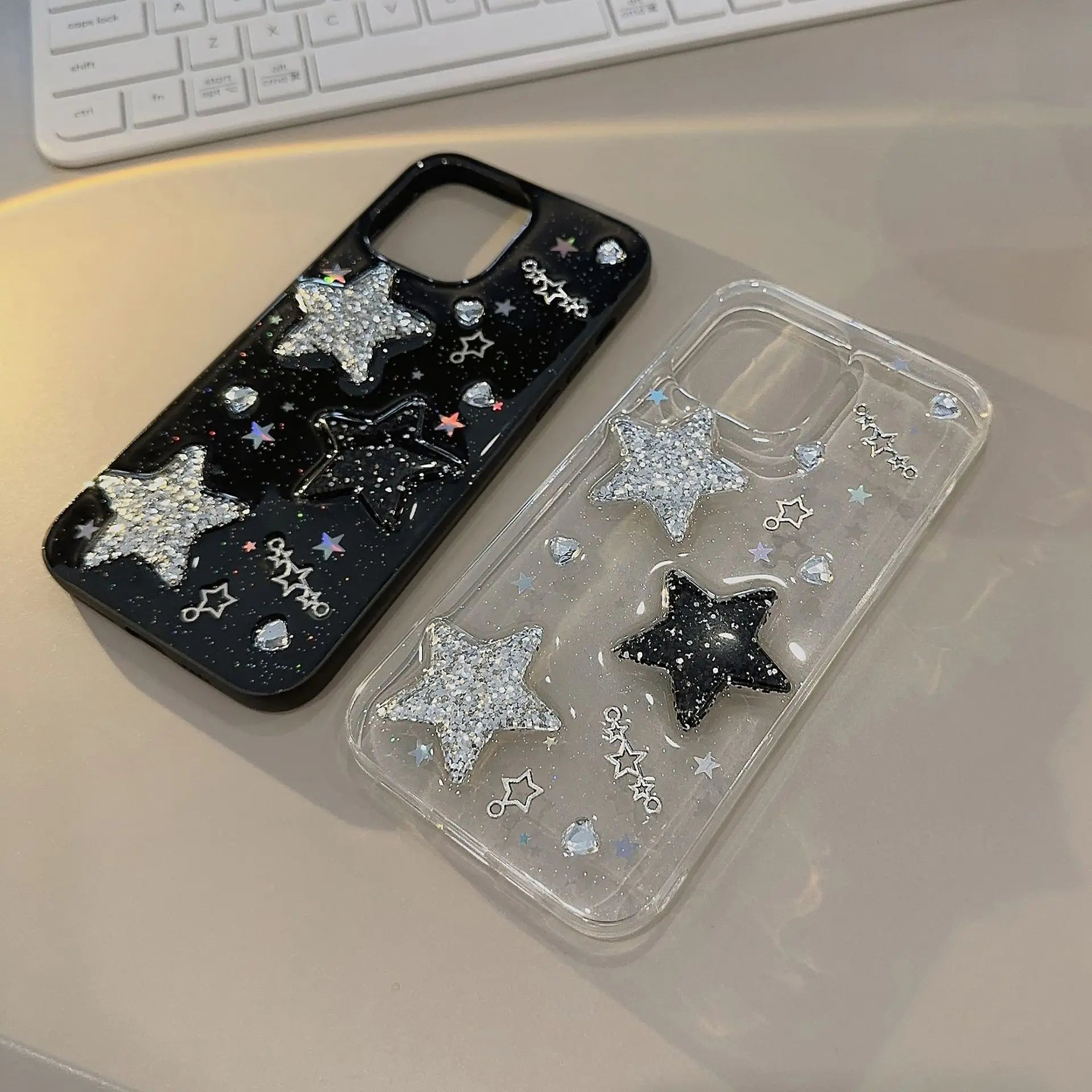 Black 3D Sparkling Pink Star Phone Case For Iphone 15 14 13 12 11 Pro Max X XR XSMAX 7 8 Plus SE TPU Case Cover New Products
