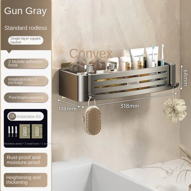 Aluminum Bathroom Shelves Wall Towel Rack Mounted Shower Caddy With No Drilling Design For Toiletries And Bathroom Accessories