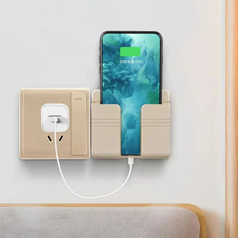 Non punching phone holder remote control storage box bedroom bedside phone charging multifunctional wall mounted storage rack