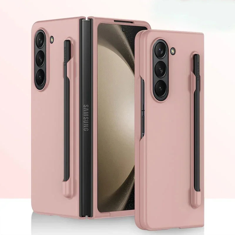 Luxury Skin Feeling PC Case for Samsung Galaxy Z Fold 6 5 Phone Case With S Pen Holder and Pen Stylus Storage Slot ZFold 6 Cover