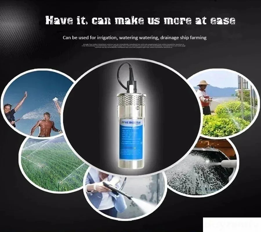 12V 24V Large Flow Lift=70M Mini Submersible Solar Energy Water Pump Outdoor Garden Deep Well Car Wash Bilge Cleaning 12 24 V