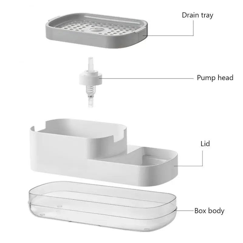 2 In 1 Kitchen Soap Dispenser Liquid Soap Pump Container with Sponge Holder Sink Drain Tray Manual Soap Dispenser