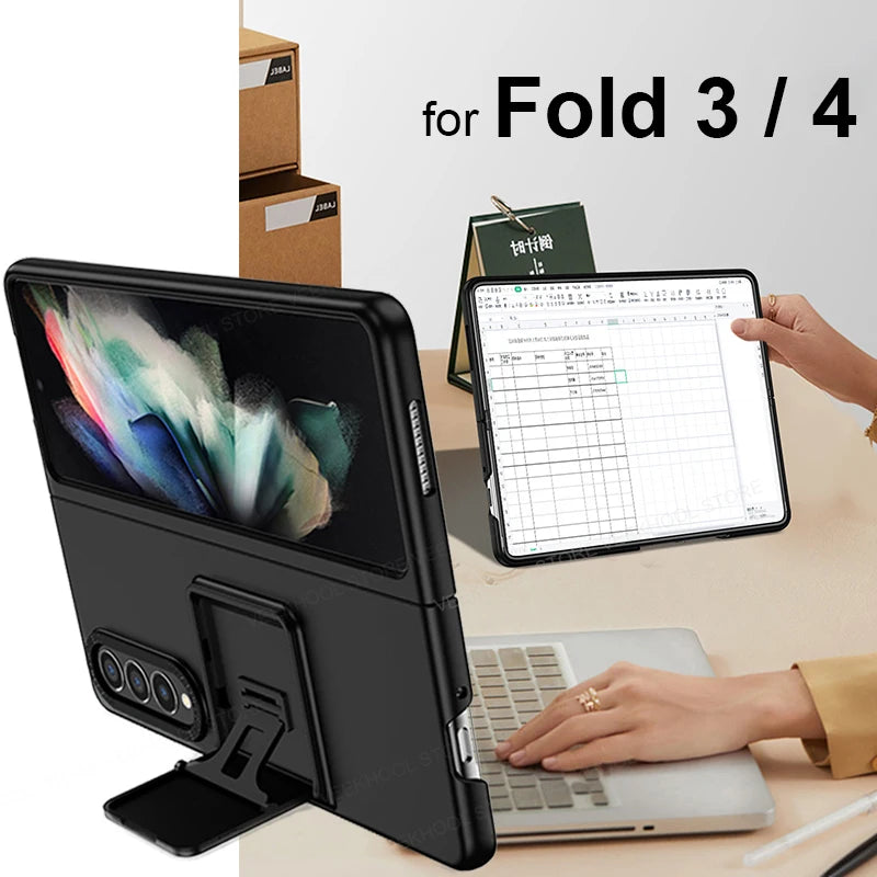 For Galaxy Z Fold 6 5 4 Case With Built-in Kickstand Bracket Camera Protection Anti Scratch Case Black Blue Green Red For Fold 3