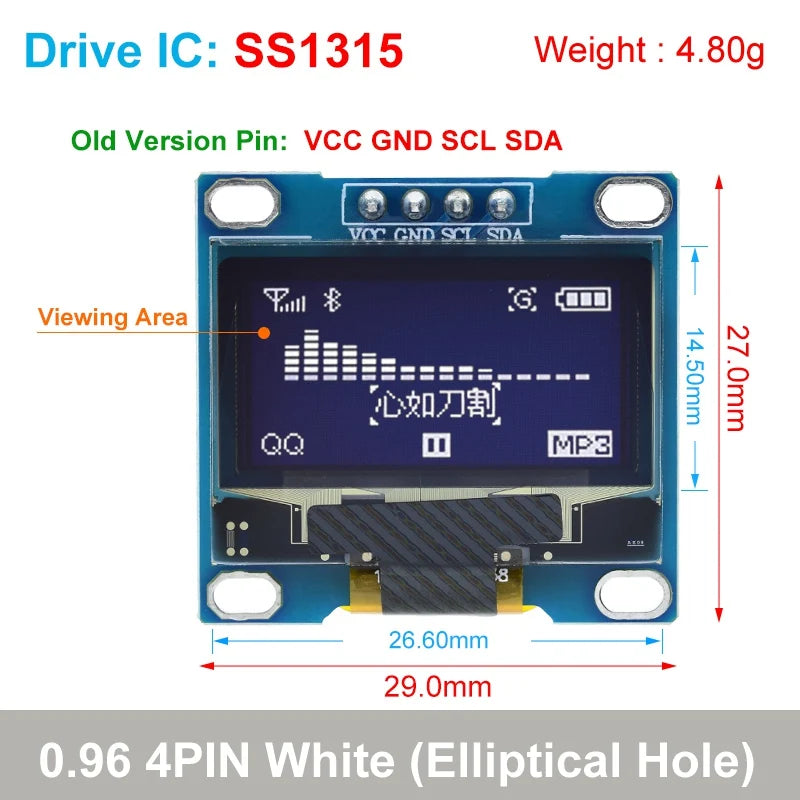 TZT ROHS Certification 0.96 inch oled IIC Serial White OLED Display Module 128X64 I2C SSD1306 12864 LCD Screen Board For Arduino