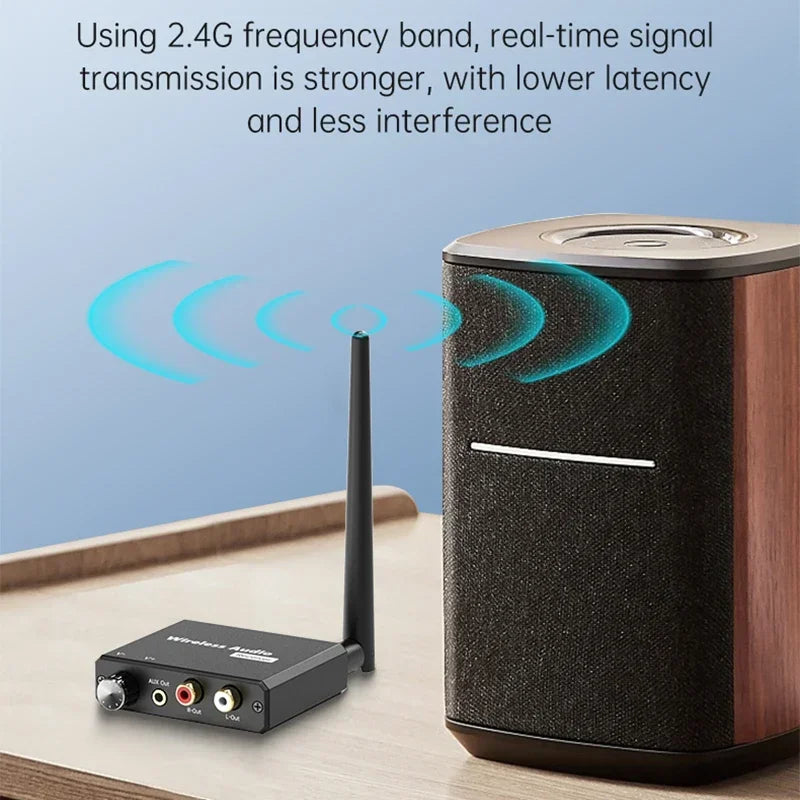 50M 2.4G Wireless Transmitter Receiver Digital to Audio Analog Converter with 3.5MM RCA Jack For Amplifier Speaker TV Box DVD PC