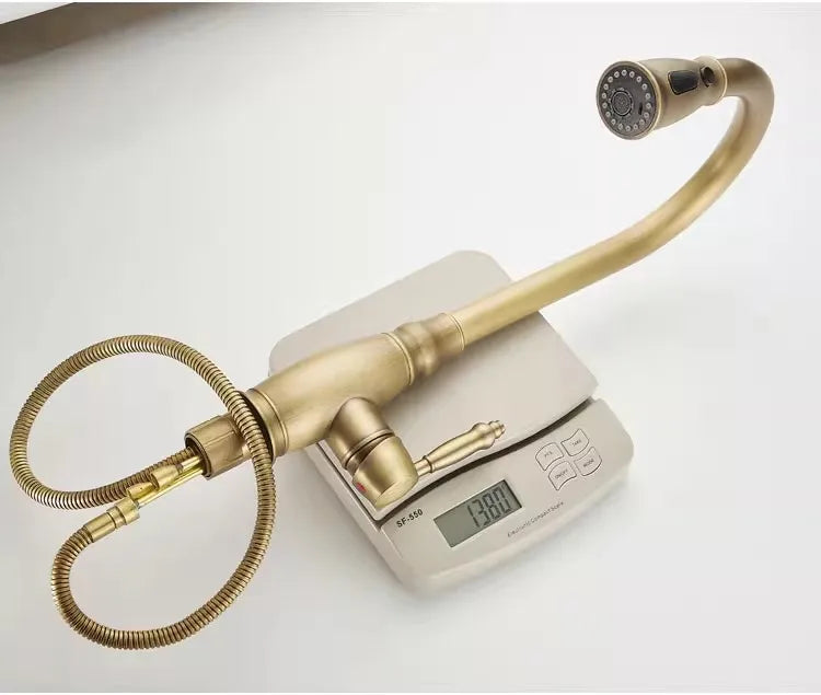 Tuqiu Kitchen Faucets Antique Sink Faucets Brass Sink Tap Pull Out Rotate Spout Mixers Tap Hot Cold Water Crane