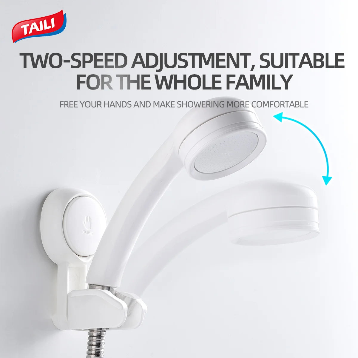 TAILI Suction Cup Shower Head Holder Adjustable Wall Mount Shower Head Bathroom Removable Storage Shelf Rack without Drilling