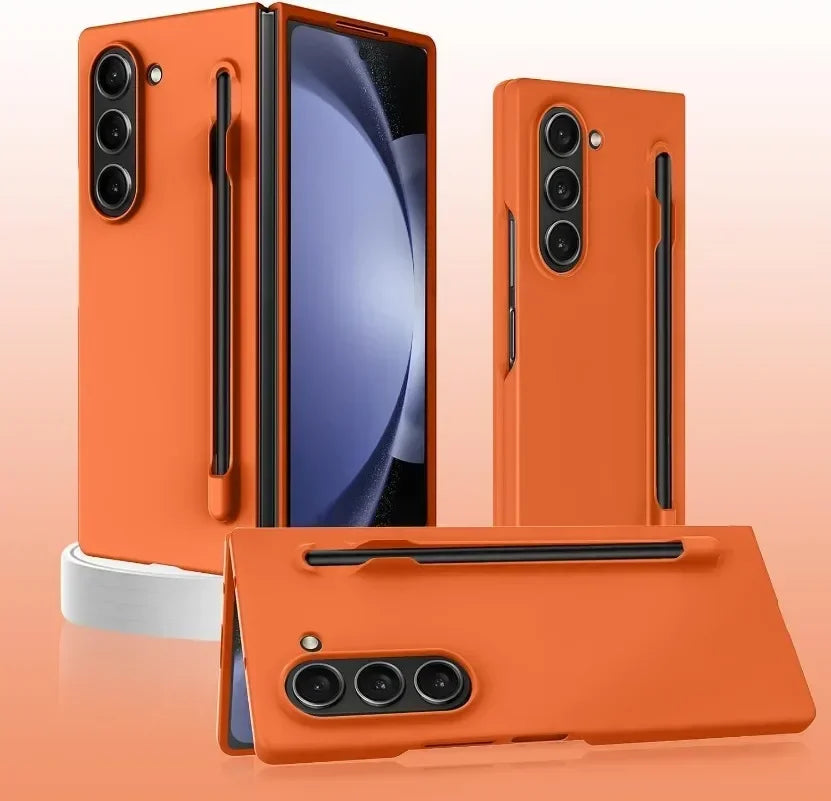 Luxury Skin Feeling PC Case for Samsung Galaxy Z Fold 6 5 Phone Case With S Pen Holder and Pen Stylus Storage Slot ZFold 6 Cover