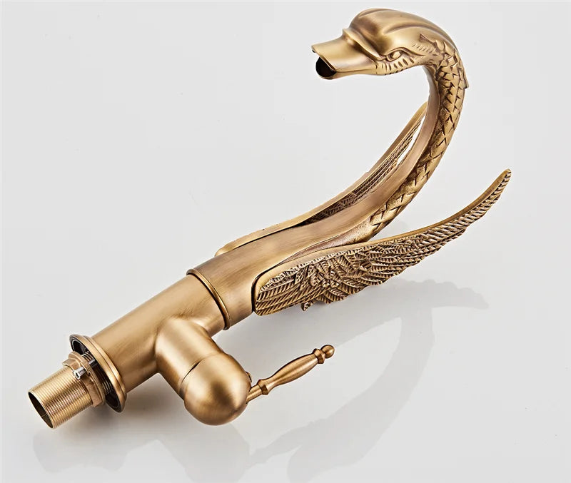 Tuqiu Antique Swan Bathroom Faucet Gold Brass Basin Faucet Mixer Tap Chrome Wash basin Faucet  Hot and Cold Waterfall Faucet