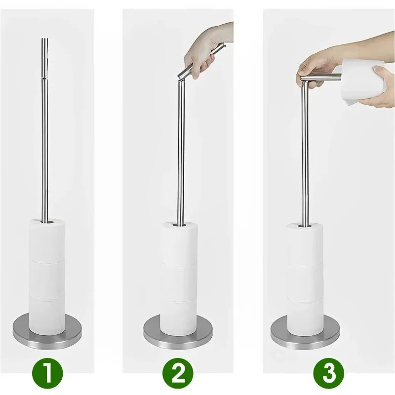 Bathroom Paper Towel Holder Stainless Steel Floor Standing Toilet Paper Holder Hole-less Bathroom Floor Standing Shelf