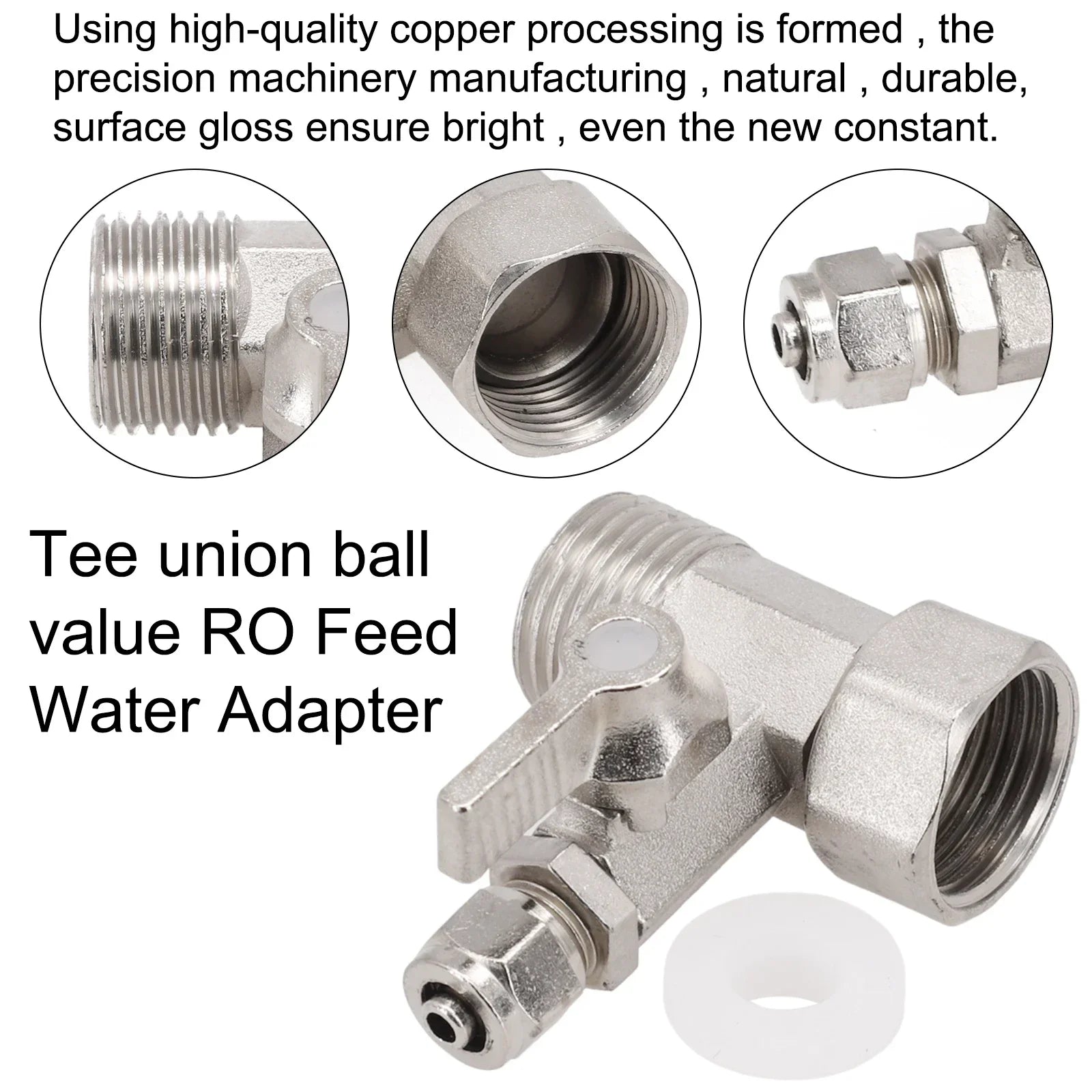 1pc Water Inlet Of Pure Water Machine RO Feed Water Adapter 1/2" To 1/4'' With Shut-off Ball Valve Tap TeeB Accessories