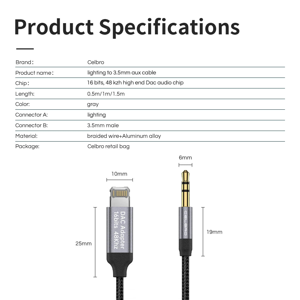 Aux Audio Cable For Iphone 14 Pro 13 8 Pin To 3 5 MM Jack Adapter For Iphone 12 11 12mini Xs Max Xr 8 3.5mm Audio Splitter Cabel