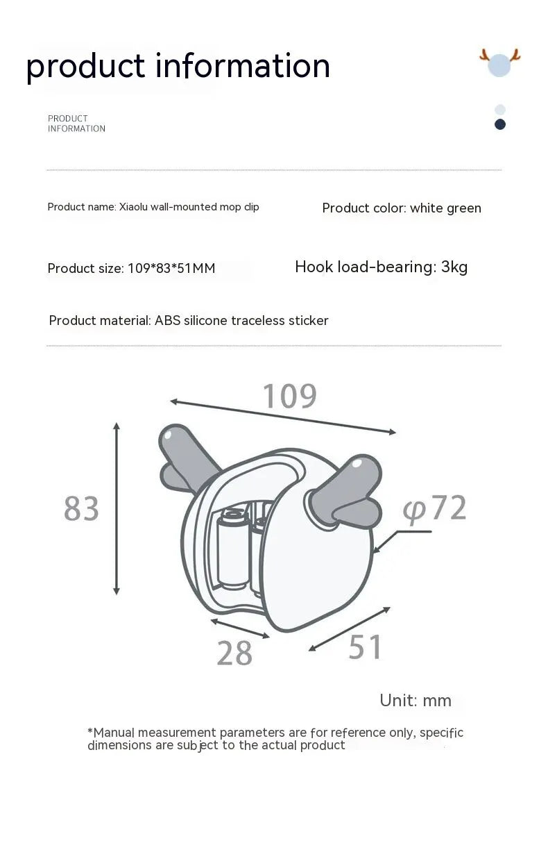 Mop Clip Wall-mounted Hole-free With Hooks Light Luxury Deer Household Multifunctional Mop Organiser