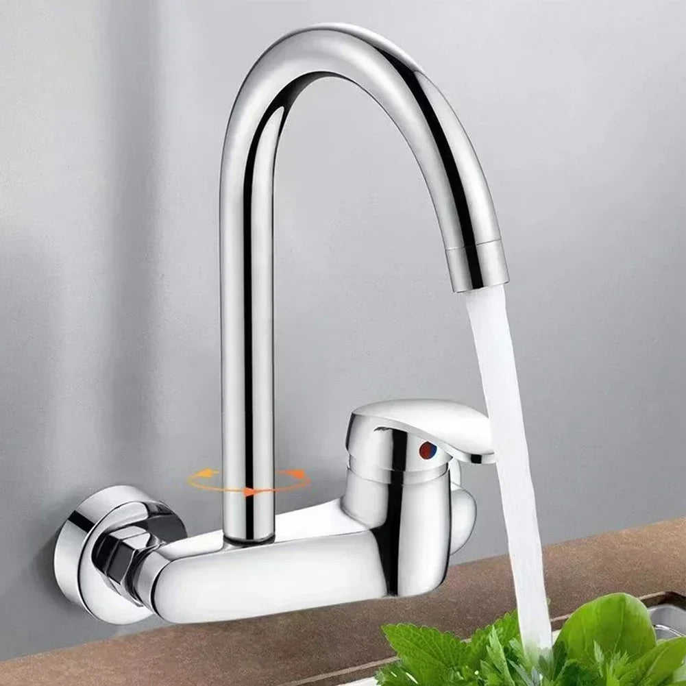 Kitchen Faucet Wall Mounted Cold Hot Water Faucet Rotating Sink Basin Mixer Tap Brass Chrome Single Handle Balcony Mop Pool Tap