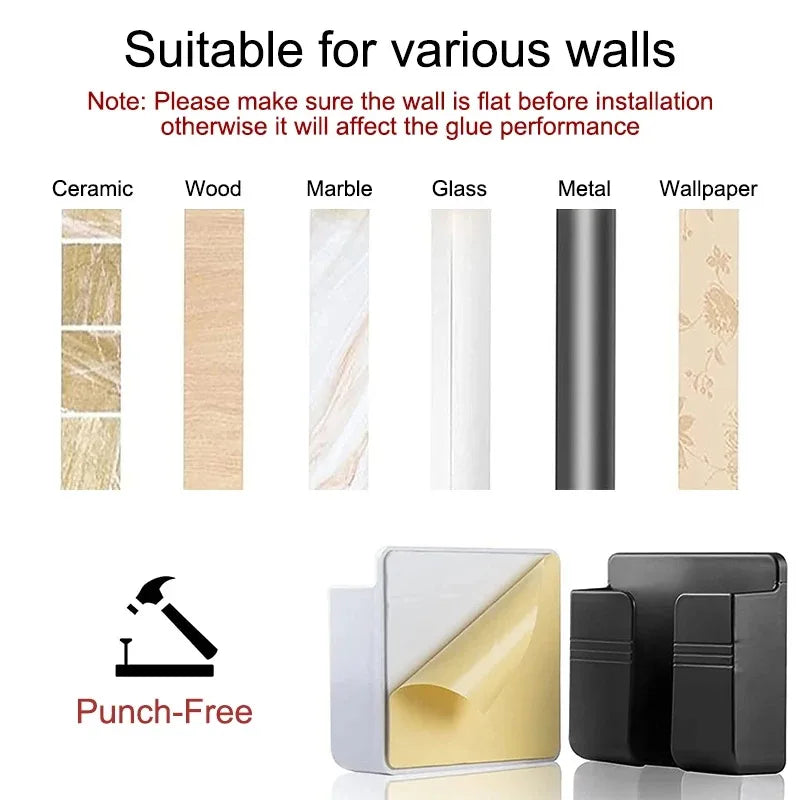 Non punching phone holder remote control storage box bedroom bedside phone charging multifunctional wall mounted storage rack