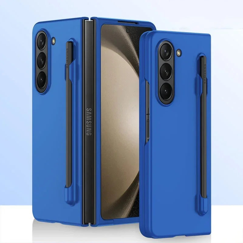 Luxury Skin Feeling PC Case for Samsung Galaxy Z Fold 6 5 Phone Case With S Pen Holder and Pen Stylus Storage Slot ZFold 6 Cover