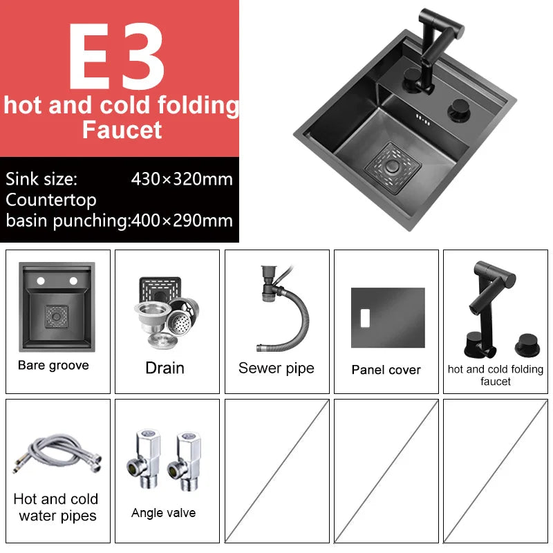 Hidden Bar Sink Stainless Steel Kitchen Sink Apartment Small Single Slot Touring Car Multi-functional Wash Basin With Cover Plat