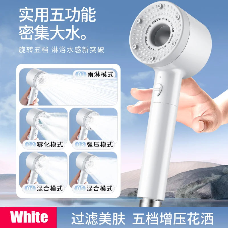 New Booster Shower Head 5 Modes Adjustable High Pressure Water Saving Massage Portable Filter Shower Faucet Bathroom Accessories
