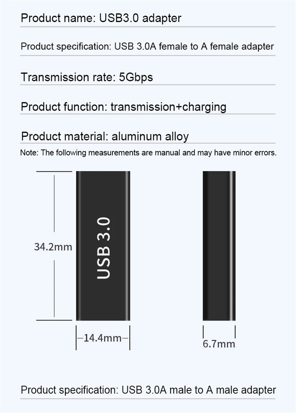 Type A Female to A Female Connector Adapter Type C Adapter USB3.0  Male to Micro USB Converter 10GBps Suitable for Laptop