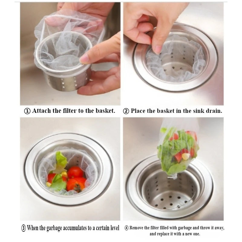 100pcs Disposable Sink Garbage Filter Sewer Kitchen Floor Drain Pool Anti-blocking Mesh Bag Sink Strainer Sink Accessories