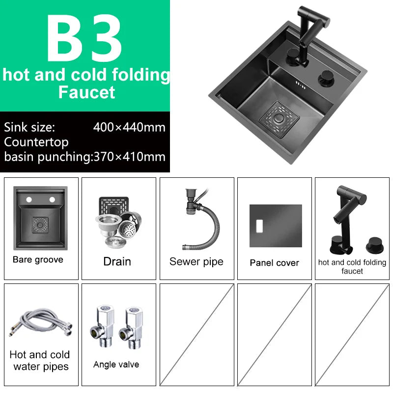 Hidden Bar Sink Stainless Steel Kitchen Sink Apartment Small Single Slot Touring Car Multi-functional Wash Basin With Cover Plat