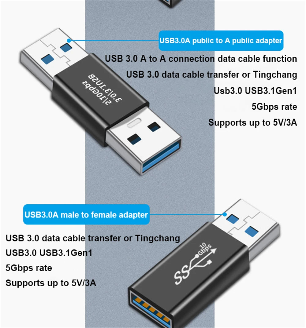 Type A Female to A Female Connector Adapter Type C Adapter USB3.0  Male to Micro USB Converter 10GBps Suitable for Laptop