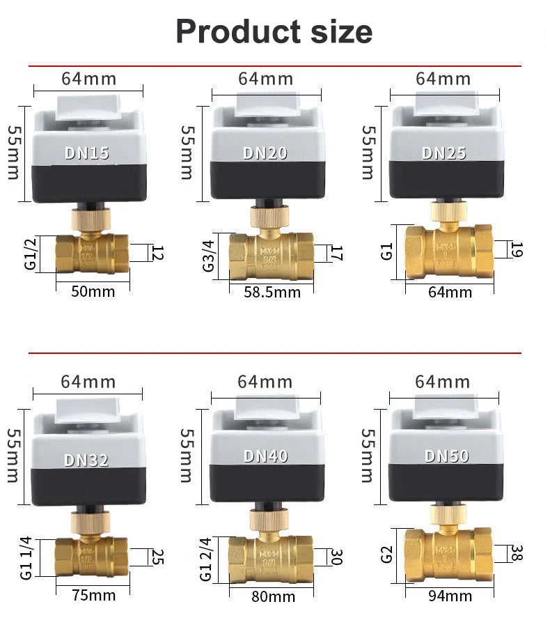 Brass Motorized Ball Valve 3-Wire Two Control Electric Actuator AC220V 3 Ways /2 Way DN15 DN20 DN25 DN32 DN40 with Manual Switch