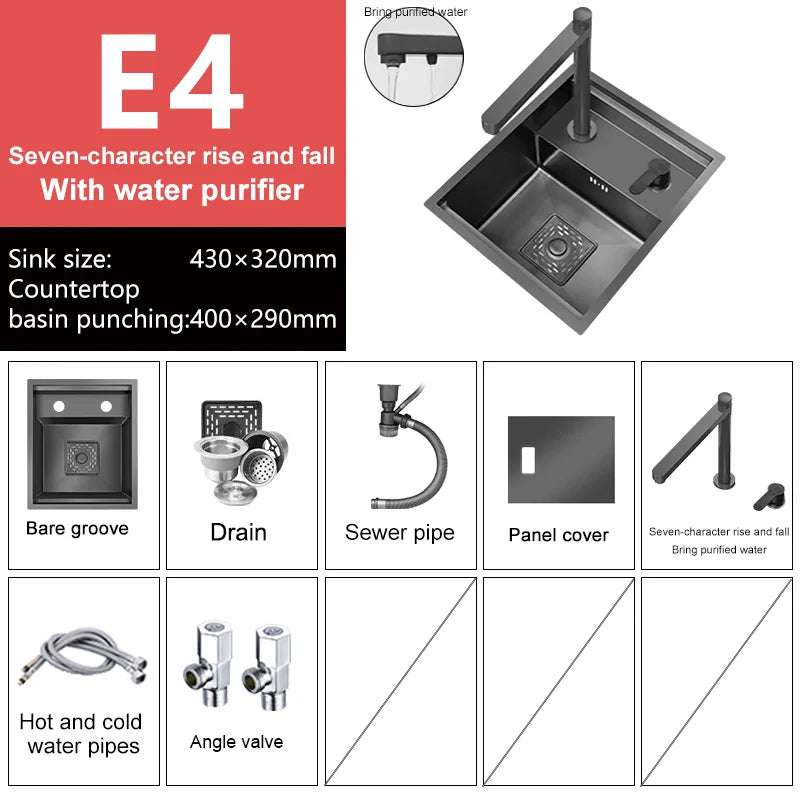 Hidden Bar Sink Stainless Steel Kitchen Sink Apartment Small Single Slot Touring Car Multi-functional Wash Basin With Cover Plat