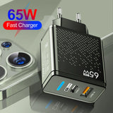 Total 65W USB Charger PD Type C Fast Charging Mobile Phone Charge Adapter For iPhone Xiaomi Huawei Samsung PD Quick Charge QC3.0