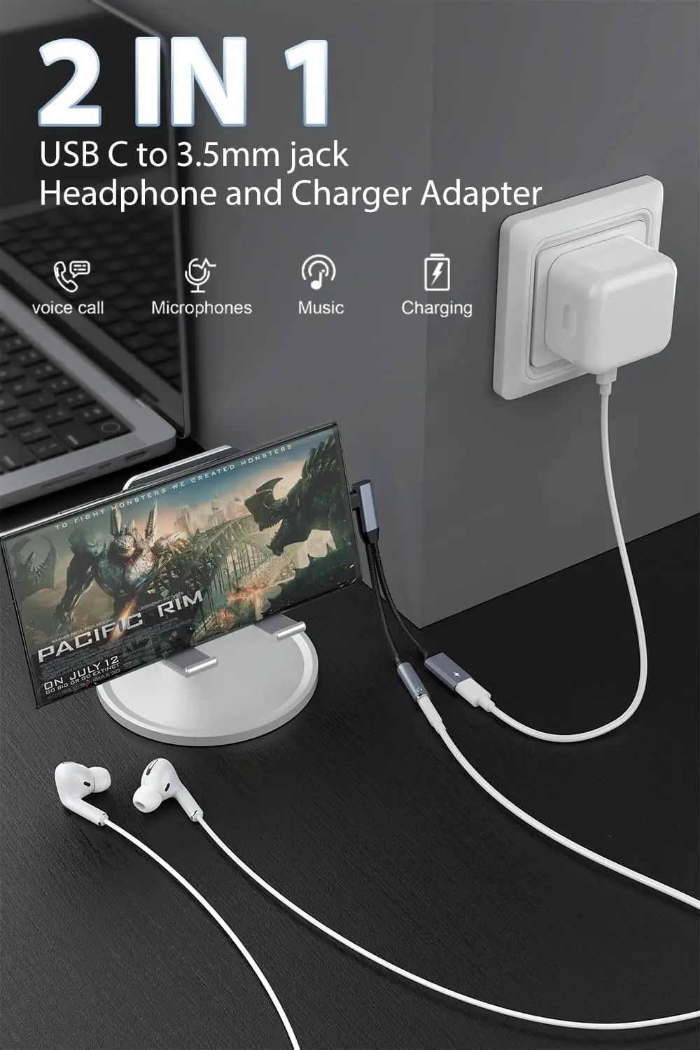 OTG 2 IN 1 Elbow Type USB C to 3.5mm Jack AUX Audio Headphone Adapter Fast Charger 60W for Samsung iPhone15 Huawei Xiaomi Tablet