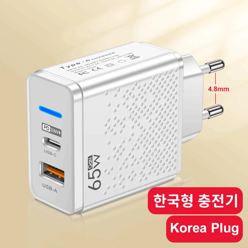 Total 65W USB Charger PD Type C Fast Charging Mobile Phone Charge Adapter For iPhone Xiaomi Huawei Samsung PD Quick Charge QC3.0