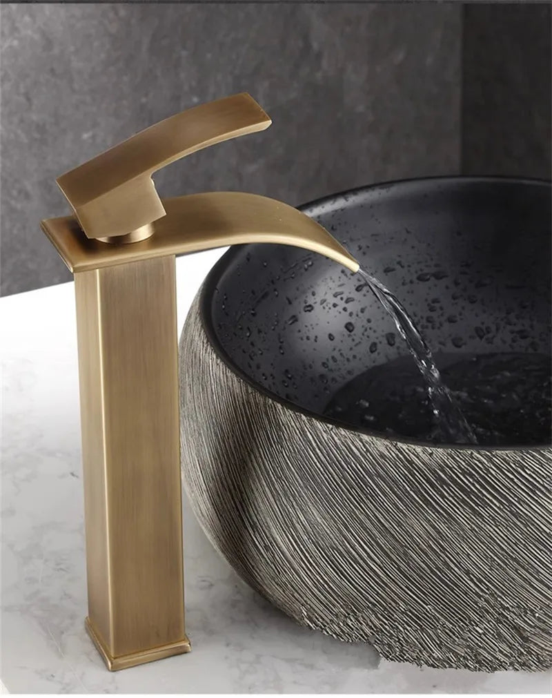 Bathroom Faucet Brass  Antique Bronze Basin Faucets  Hot & Cold Bathroom Sink Faucet Waterfall Lavotory Faucet  Mixer Water Tap