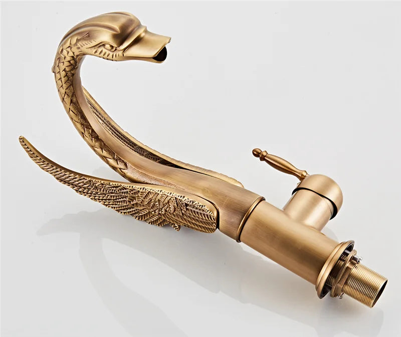 Tuqiu Antique Swan Bathroom Faucet Gold Brass Basin Faucet Mixer Tap Chrome Wash basin Faucet  Hot and Cold Waterfall Faucet