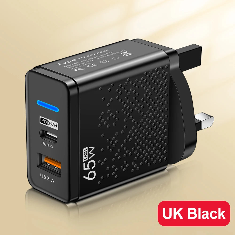 Total 65W USB Charger PD Type C Fast Charging Mobile Phone Charge Adapter For iPhone Xiaomi Huawei Samsung PD Quick Charge QC3.0