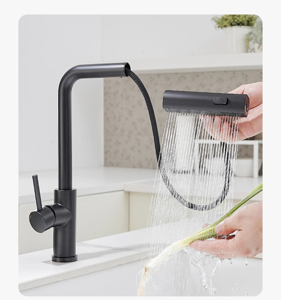 Touch Sense Kitchen Faucet 3 Mode Black Waterfall Crane Brushed Nickel Sensor Pull Out Hot Cold Mixer Gray Sink Water Tap 1668