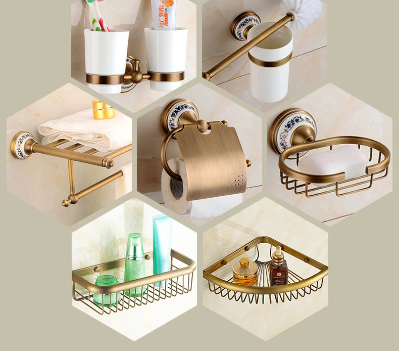 Antique Bronze Bathroom Accessories Sets Towel Shelf Towel Holder Toilet Paper Holder Rove Hook Ceramic Bathroom Products EL3100