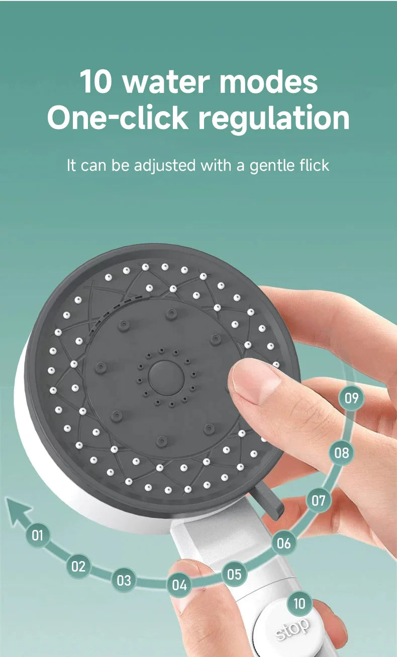 High Quality 8 Mode Shower Head Water Filter Adjustable High Pressure Shower Portable One-Key Stop Shower Bathroom Accessories