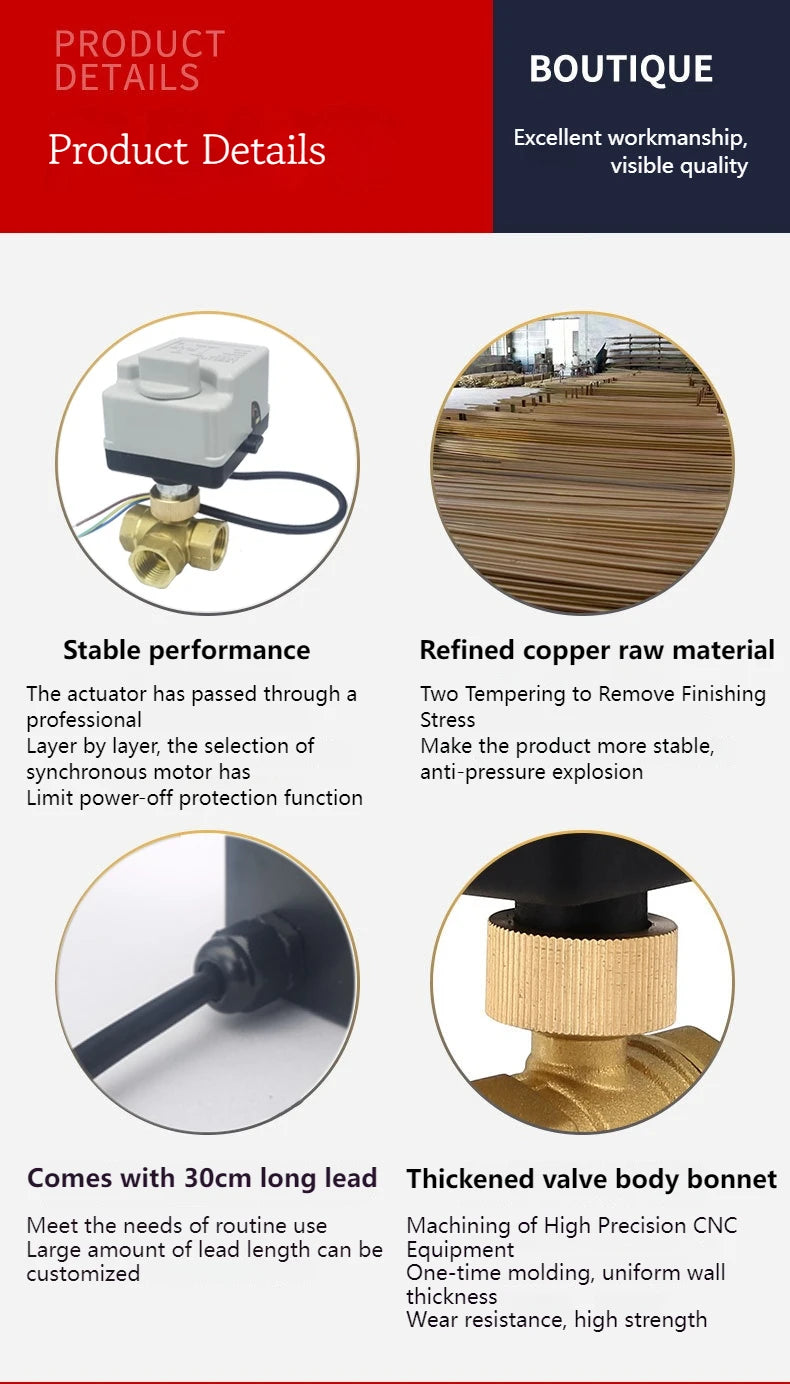 Brass Motorized Ball Valve 3-Wire Two Control Electric Actuator AC220V 3 Ways /2 Way DN15 DN20 DN25 DN32 DN40 with Manual Switch