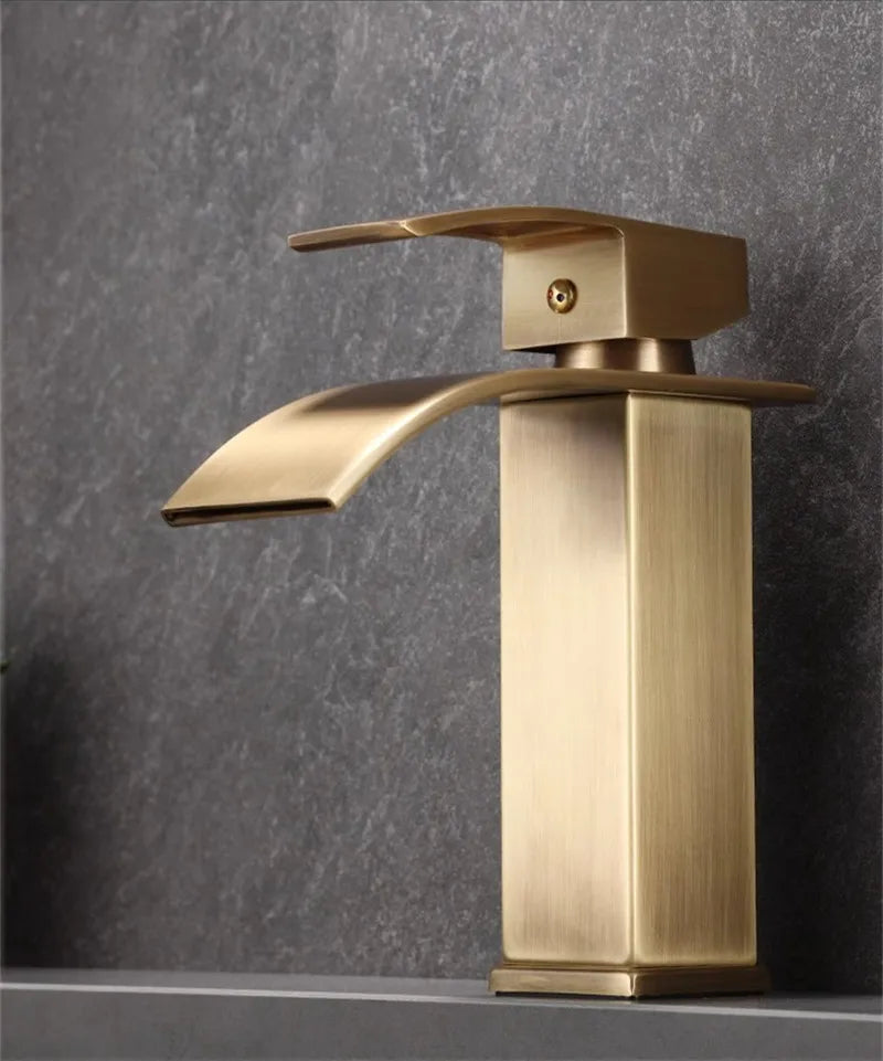 Bathroom Faucet Brass  Antique Bronze Basin Faucets  Hot & Cold Bathroom Sink Faucet Waterfall Lavotory Faucet  Mixer Water Tap