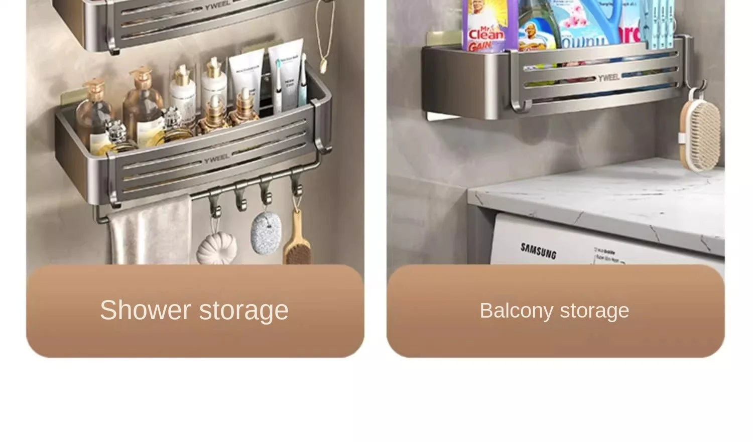 Aluminum Bathroom Shelves Wall Towel Rack Mounted Shower Caddy With No Drilling Design For Toiletries And Bathroom Accessories