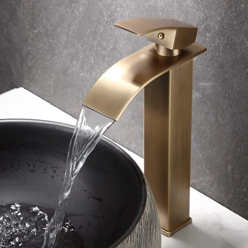 Bathroom Faucet Brass  Antique Bronze Basin Faucets  Hot & Cold Bathroom Sink Faucet Waterfall Lavotory Faucet  Mixer Water Tap