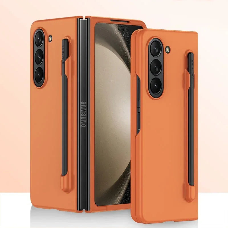 Luxury Skin Feeling PC Case for Samsung Galaxy Z Fold 6 5 Phone Case With S Pen Holder and Pen Stylus Storage Slot ZFold 6 Cover